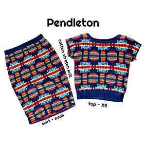 Pendleton Woolen Mills Patterned Top and Skirt Cotton Knit Stretch Set